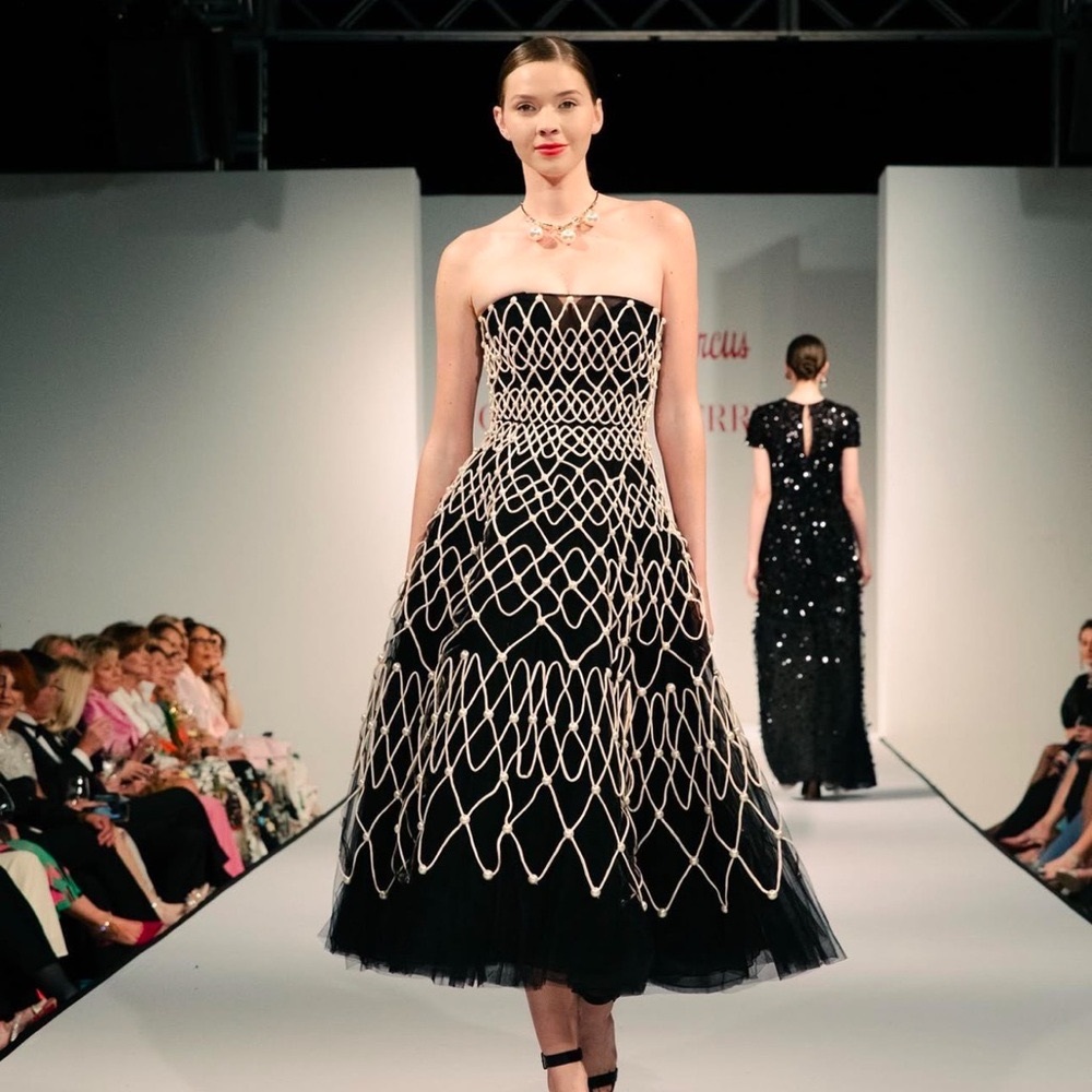Carolina Herrera Black and White Strapless A-line Cocktail Dress